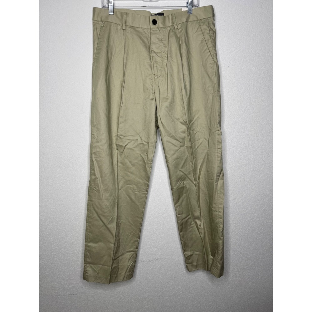 HM Relaxed Fit Chino Pants Mens Size 34 Waist Khaki Beige Cotton Twill Trousers